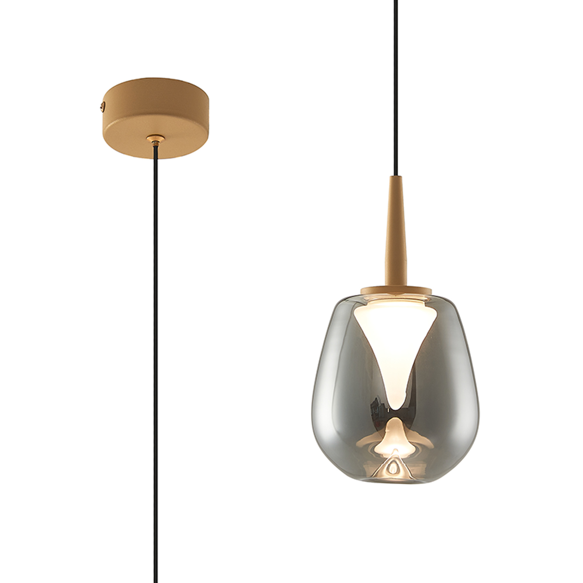 MK0003  Andromeda Single Pendant, 5W LED, 3000K, 500lm, Light Gold/Chrome/Frosted 3yrs Warranty